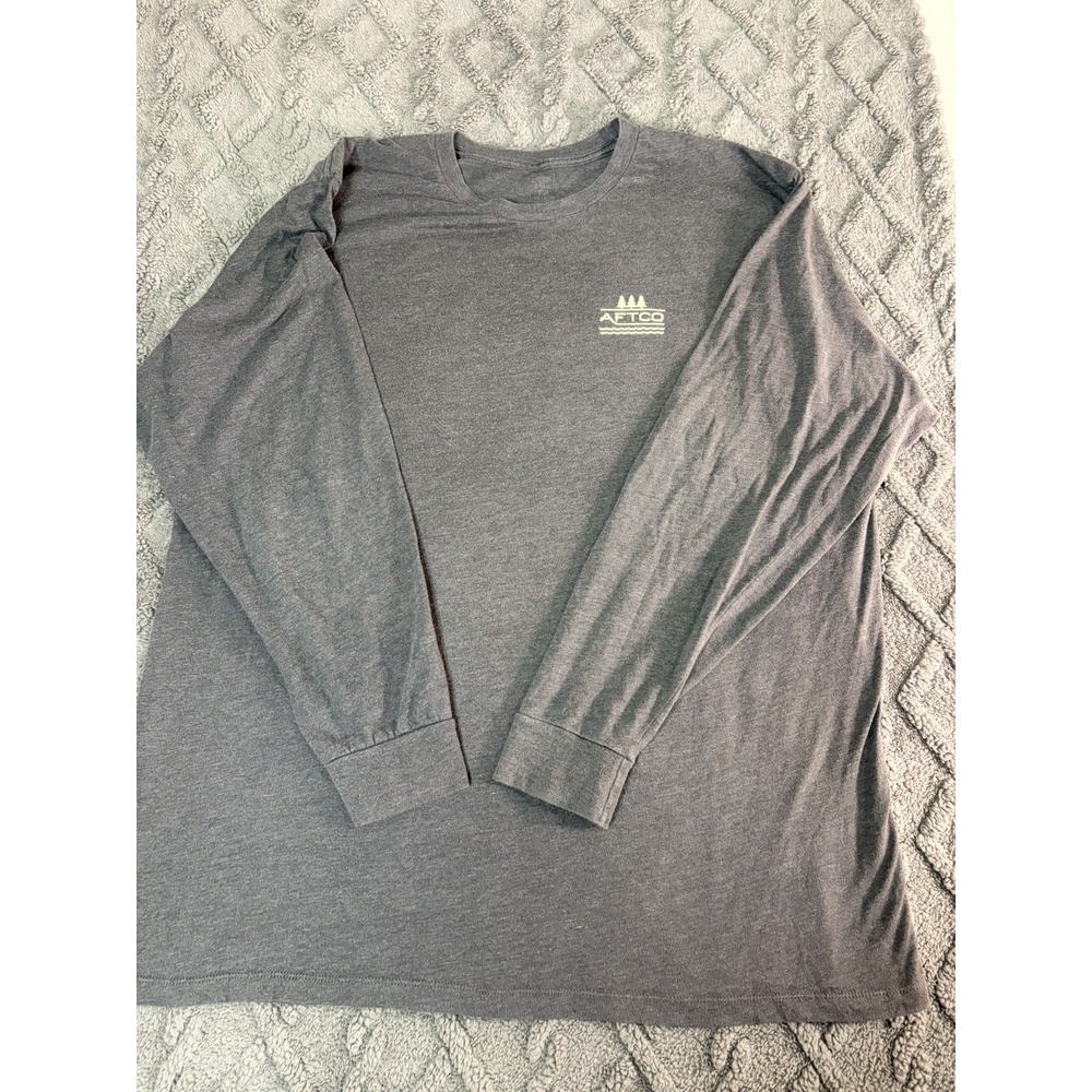 AFTCO Long Sleeve T-Shirt Mens 2XL Grey Shark Fin Fishing Graphic
